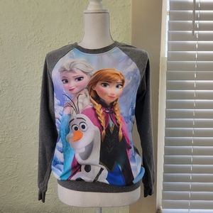 DISNEY FROZEN Elsa Anna Olaf Gray Long Sleeve sweatshirt Lightweight M Juniors.